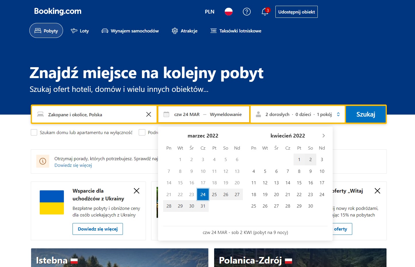 booking - wyszukaj miejsce